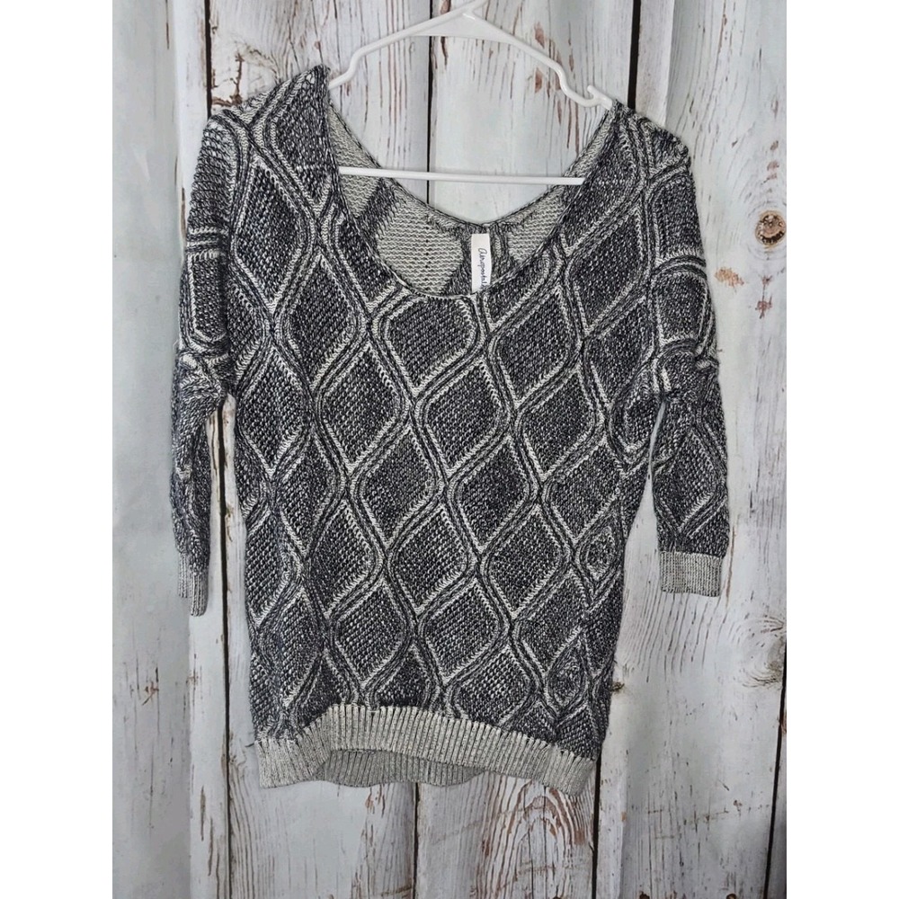 Women's Y2K Aeropostale Sweater 3/4 Sleeve Knit Top Black/Gray 100% Cotton, Sz S